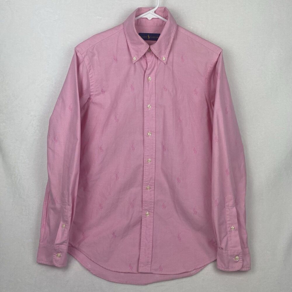 Polo Ralph Lauren Button Down Shirt Mens Small Petite Pink Logo 100% Cotton